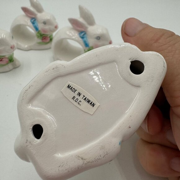VTG White Easter Bunny Rabbit Napkin Rings Holders Set of 4 springtime white - Picture 3 of 7